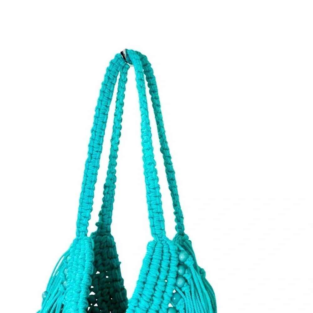Macrame Shoulder Bag Aqua Beaded Boho Hippie Summer made in India